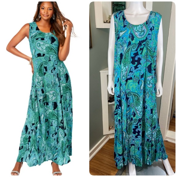 Roaman's Dresses & Skirts - NWT New Roaman's Paisley Maxi Dress Gauze Crinkle Volup 2X Blue Green 26/28